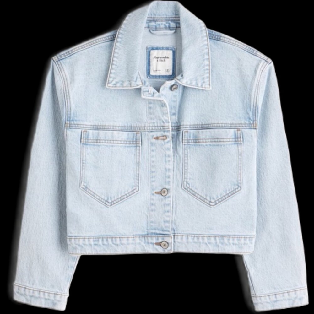 Abercrombie Light Blue Cropped Denim Jacket, XL, Good Used Condition